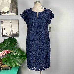 NWT Laundry by Shelli Segal navy blue lace midi dress Sz 8
